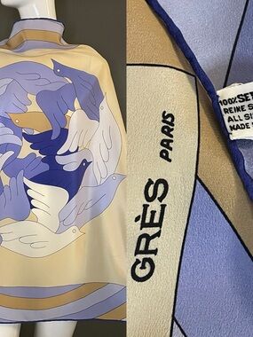 Beautiful Vintage Gres Paris Silk Scarf Peace Doves 33 In Excellent Condition
